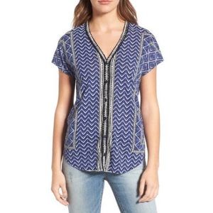 EUC Lucky Brand Tribal Print Button Down Tee MED
